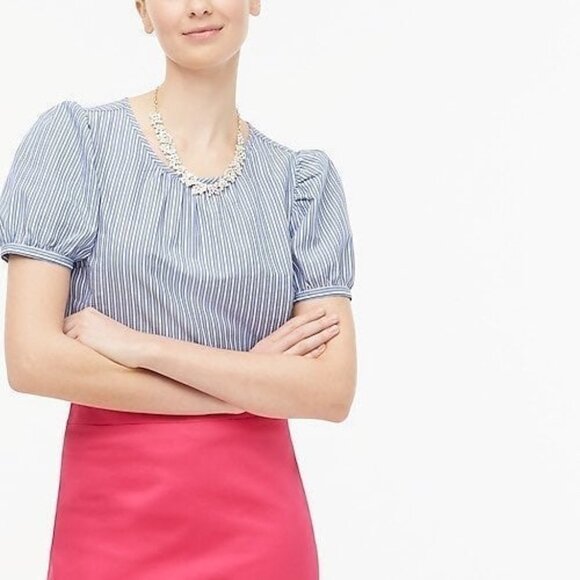 NWT J. Crew Small Puff-sleeve Top Blue/white - Picture 3 of 5